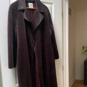 Zara Dark Brown Long Faux-Fur Coat